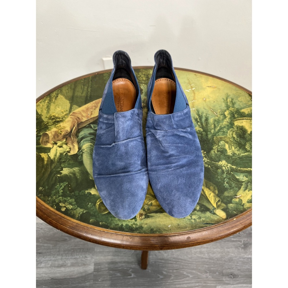 Pantanetti Blue Suede Ruched Slip On Loafer Flats Sz 36.5